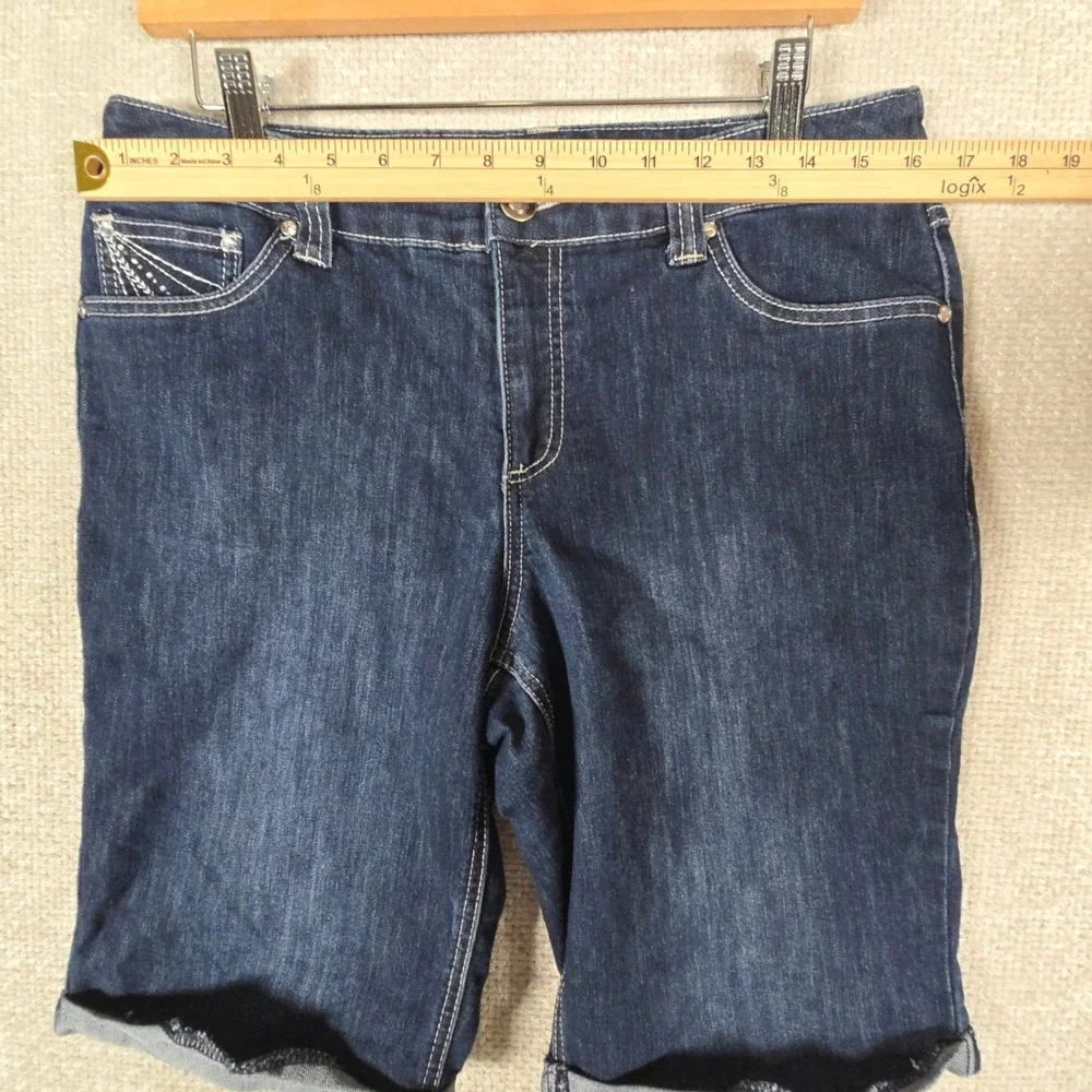 Christopher & Banks‎ Womens Size 10 Dark Wash Embroidered Bermuda Denim Shorts